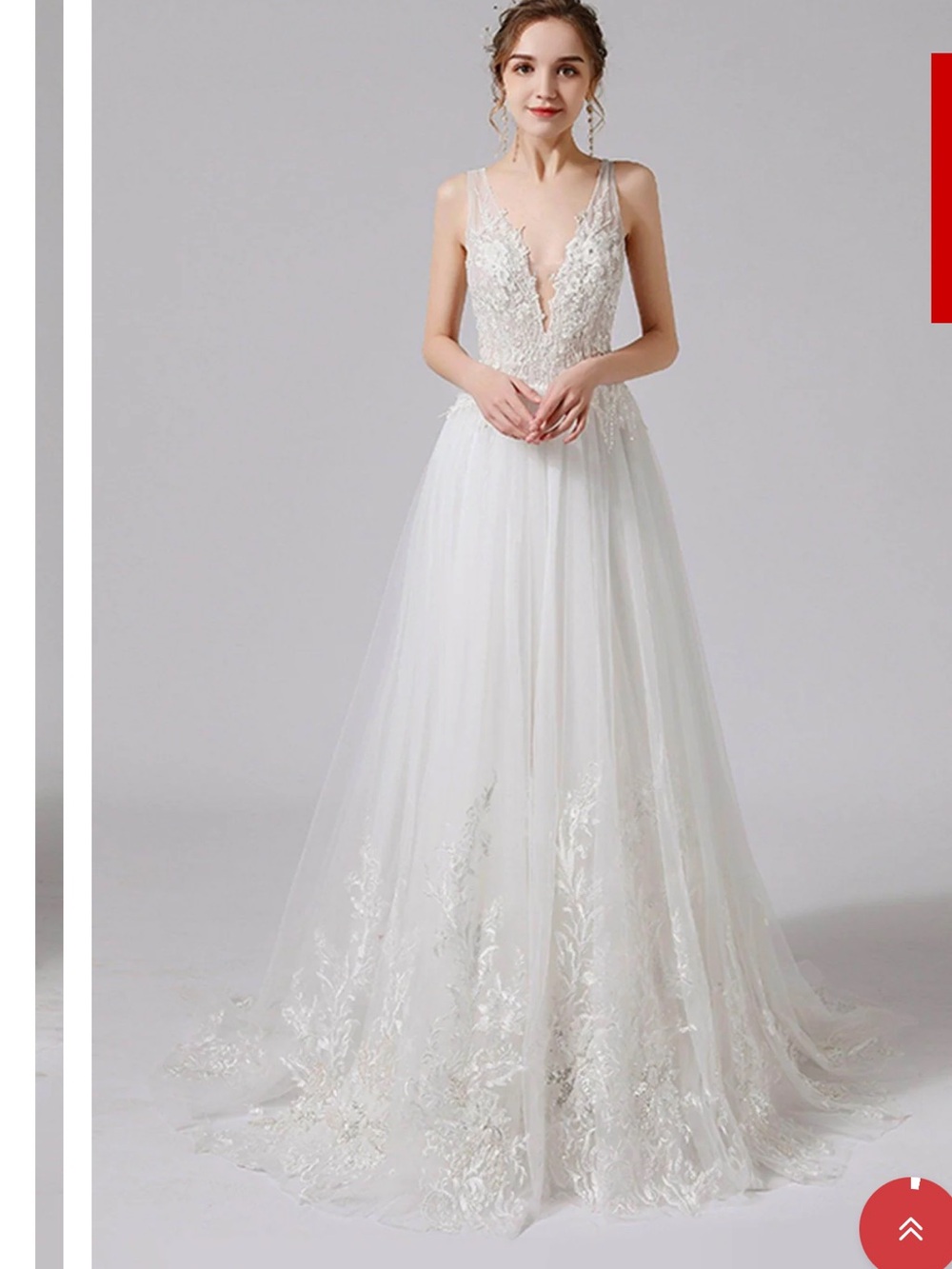 Ivory Lace Applique V-Neck Bridal Gown